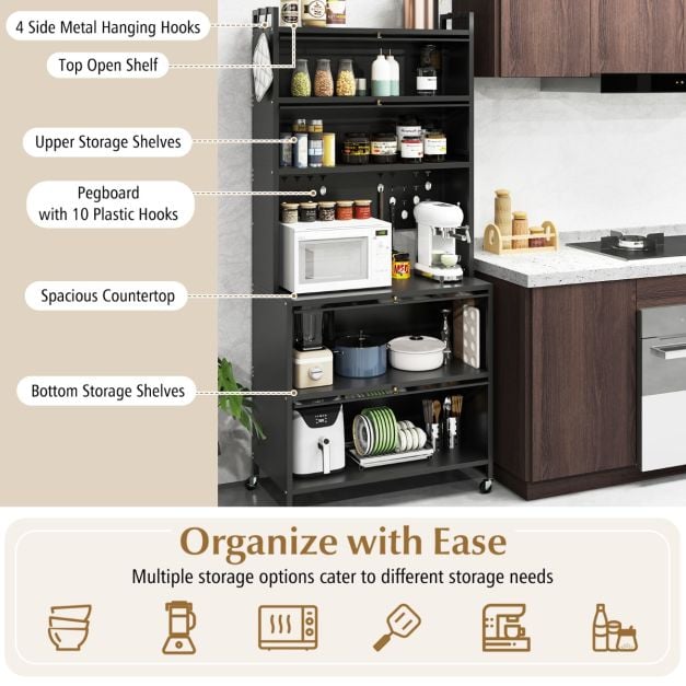 6-Tier Kitchen Pantry Cabinet Buffet Cabinet with Hutch-Black