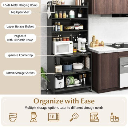 6-Tier Kitchen Pantry Cabinet Buffet Cabinet with Hutch-Black