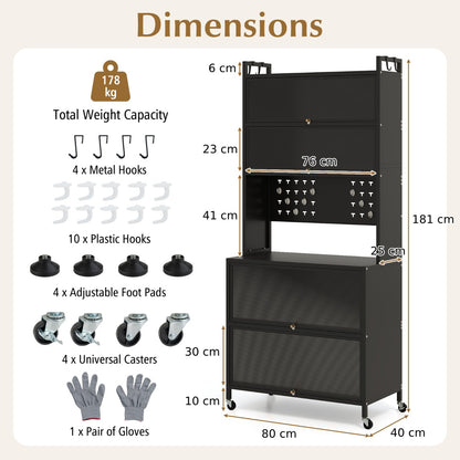 6-Tier Kitchen Pantry Cabinet Buffet Cabinet with Hutch-Black