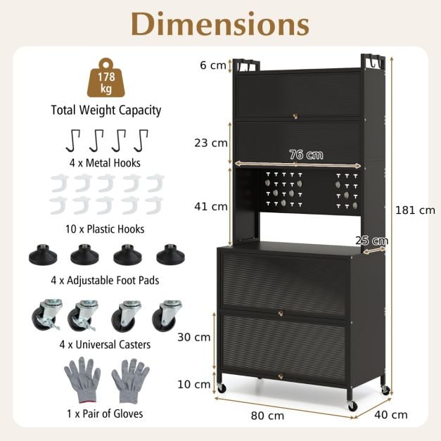 6-Tier Kitchen Pantry Cabinet Buffet Cabinet with Hutch-Black