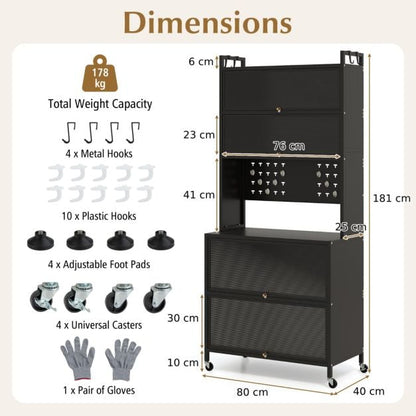 6-Tier Kitchen Pantry Cabinet Buffet Cabinet with Hutch-Black