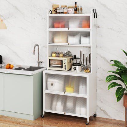 6-Tier Kitchen Pantry Cabinet Buffet Cabinet with Hutch-White
