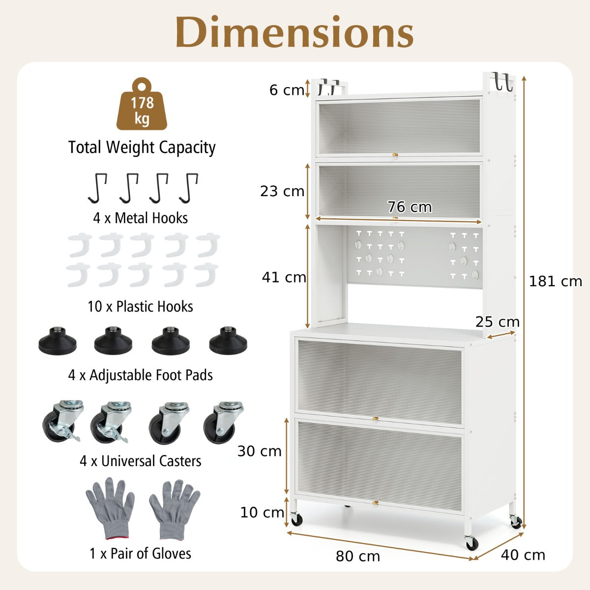 6-Tier Kitchen Pantry Cabinet Buffet Cabinet with Hutch-White