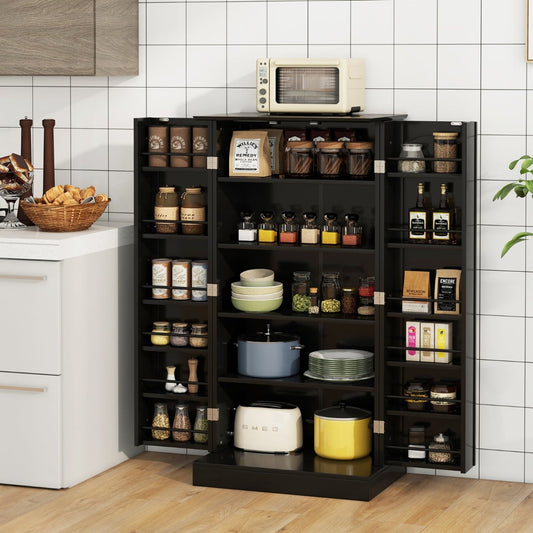 120cm Kitchen Pantry Cabinet with Doors and Adjustable Shelves-Black