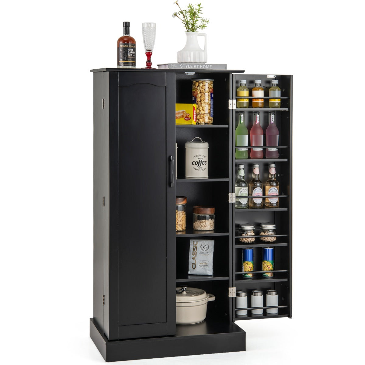 120cm Kitchen Pantry Cabinet with Doors and Adjustable Shelves-Black