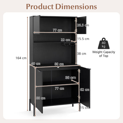 Kitchen Pantry Cabinet with Power Outlets and Wine Racks-Black