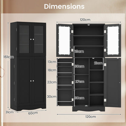Kitchen Pantry Storage Cabinet with Glass Doors and Storage Shelves-Black