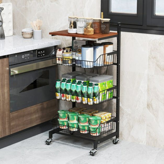 Serving trolley with wheels Vegetable rack with pull-out baskets 40 x 31 x 88 cm