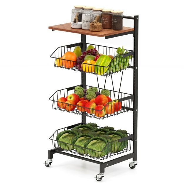 Serving trolley with wheels Vegetable rack with pull-out baskets 40 x 31 x 88 cm