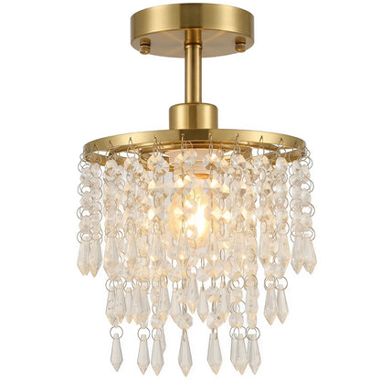 HOMCOM Crystal Ceiling Light with 57 Crystal Strands, Ceiling Light with Mounting Plate for Hallway, Gold Tone