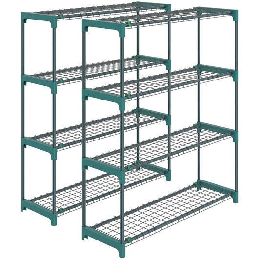 Outsunny 4-Tier Plant Stand Indoor Outdoor, Set of 2 Metal Plant Shelf with Rack Buckles for Easy Assembly, Flower Display Rack