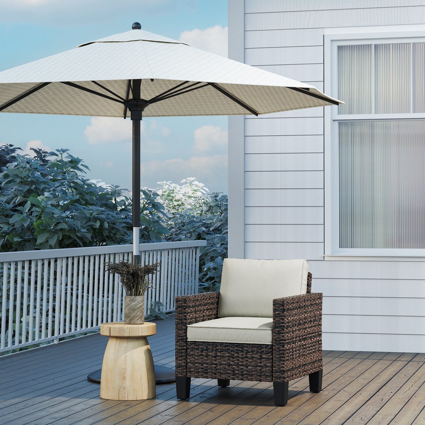 Fotel Outsunny Single Rattan z poduszkami - brązowy