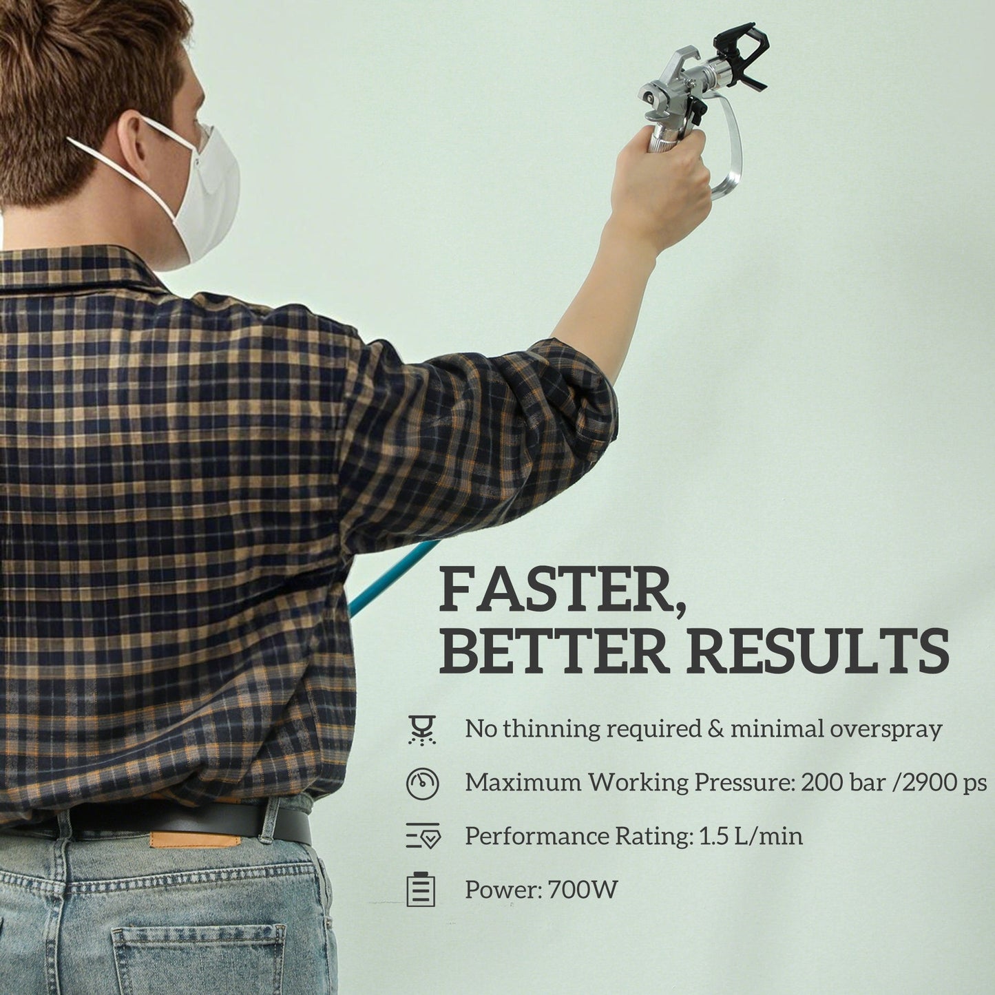 HOMCOM Airless Paint Sprayer, Thinning-Free, Electric√Ø¬ª¬ø Fence Paint Sprayer for Exterior and Interior DIY Painting Projects, Wall Spray Gun Machine, Household Use, 1.5L/min, 200 Bar, 7.5 m Hose