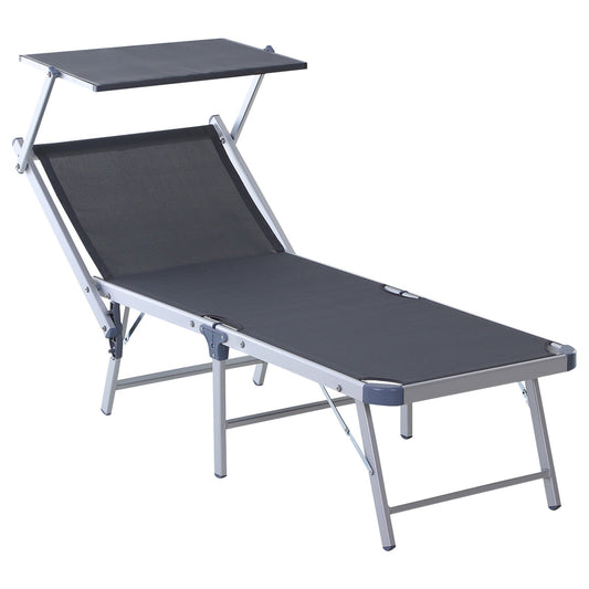 كرسي استلقاء للاستلقاء من Outsunny Garden Sun Lounger Texteline Chaise Lounge مع مظلة وسرير مسند ظهر قابل للتعديل بإطار من الألومنيوم - رمادي