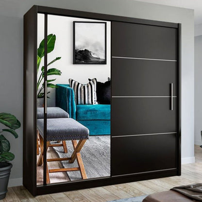 Keynes Black Single Mirrored Sliding Door Large Wardrobe - 4 Sizes