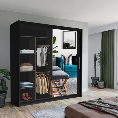 Keynes Black Single Mirrored Sliding Door Large Wardrobe - 4 Sizes