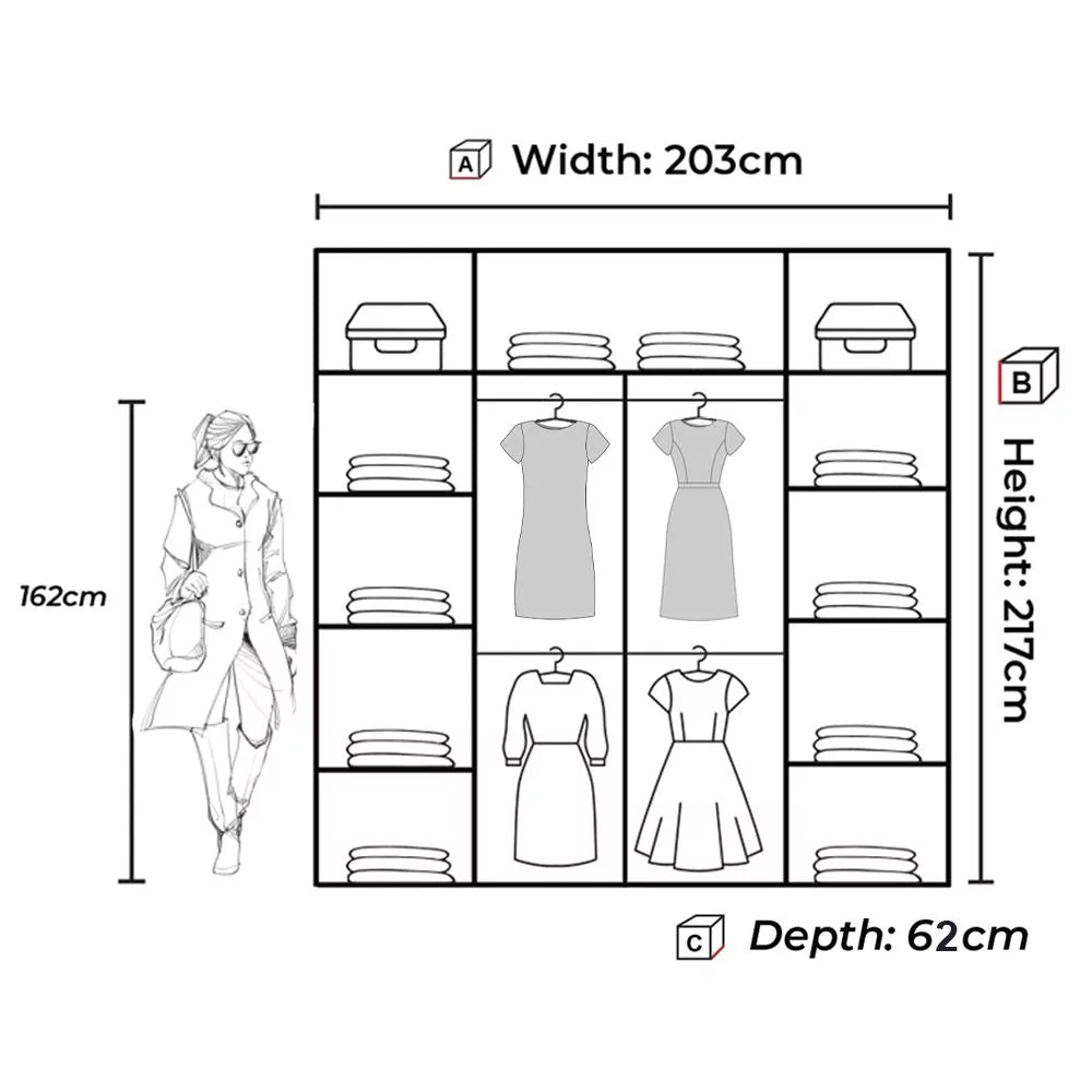 Keynes Black Single Mirrored Sliding Door Large Wardrobe - 4 Sizes