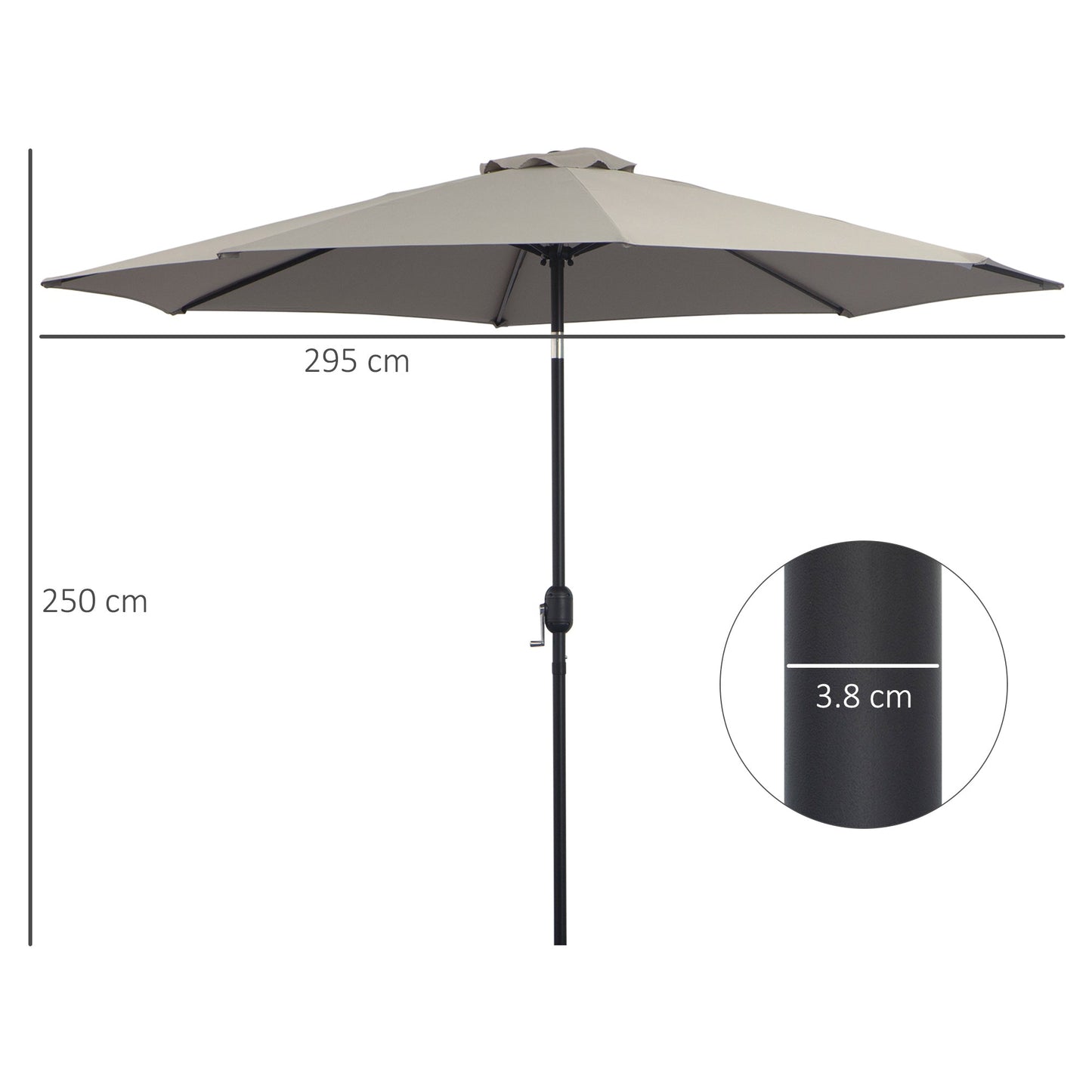 Outsunny 3(m) Parasol ogrodowy z odchylanym parasolem, zewnętrzny parasol przeciwsłoneczny z 8 żebrami, odchylany i korbowy uchwyt na balkon, ławka, ogród, jasnoszary