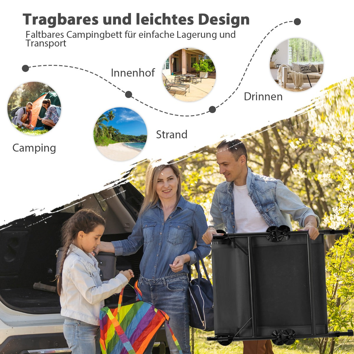 Folding Camping Cot with Detachable Mattress and 6-Position Adjustable Backrest for Camp/Office