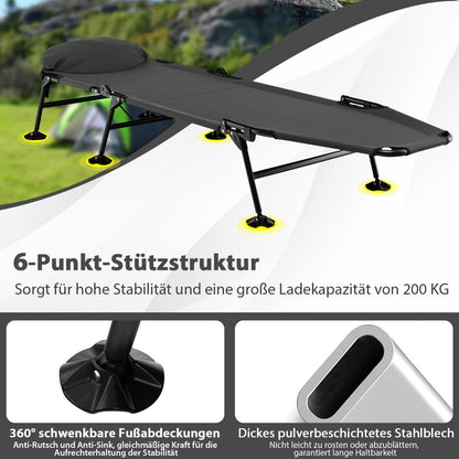 Folding Camping Cot with Detachable Mattress and 6-Position Adjustable Backrest for Camp/Office