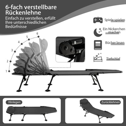 Folding Camping Cot with Detachable Mattress and 6-Position Adjustable Backrest for Camp/Office