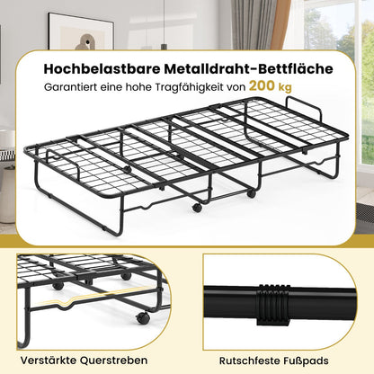 Folding Bed 190x90cm with Mattress Single Extra Bed with Memory Foam Metal Frame Lockable Caster Bed