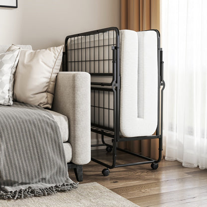 Folding Bed 190x90cm with Mattress Single Extra Bed with Memory Foam Metal Frame Lockable Caster Bed