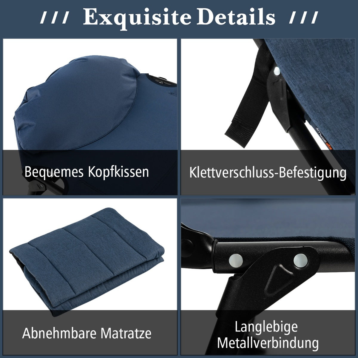 Folding Camping Cot with Detachable Mattress and Adjustable Backrest-Navy