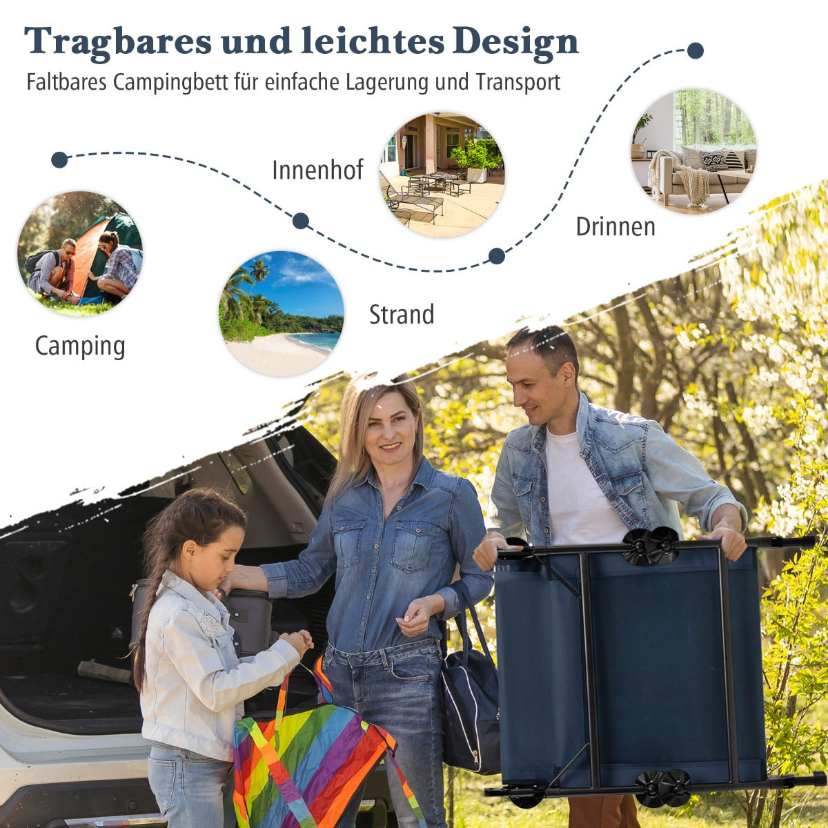 Folding Camping Cot with Detachable Mattress and Adjustable Backrest-Navy