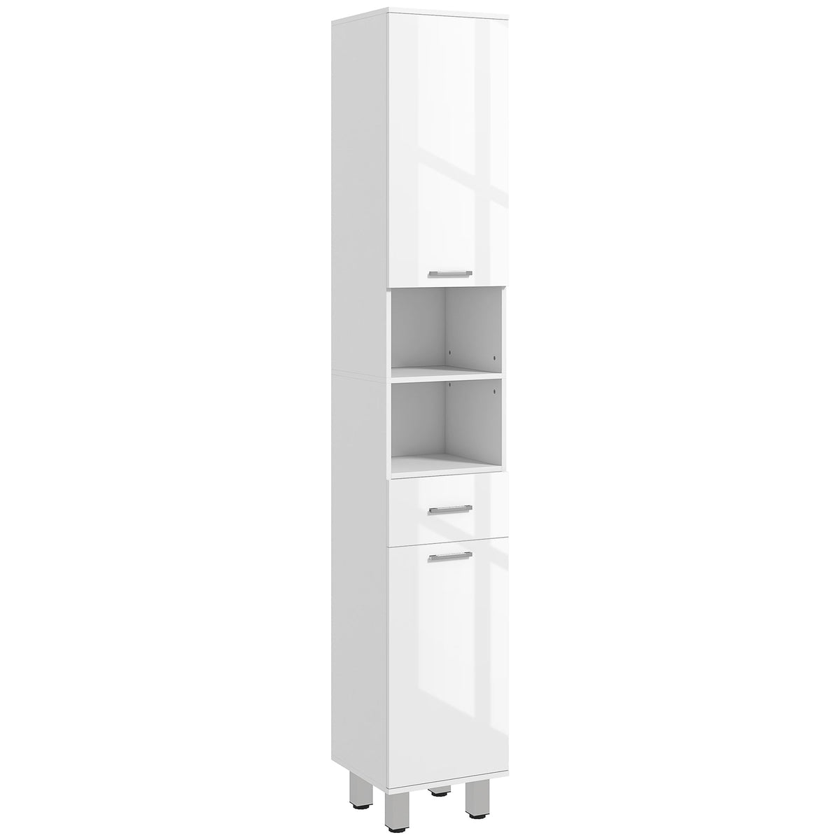 kleankin 71" Tall Slim Bathroom Storage Cabinet in High Gloss White