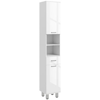 kleankin 71" Tall Slim Bathroom Storage Cabinet in High Gloss White