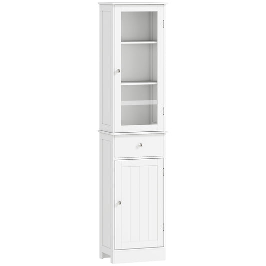 kleankin Bathroom Storage Cabinet with 3-tier Shelf Drawer Door in White