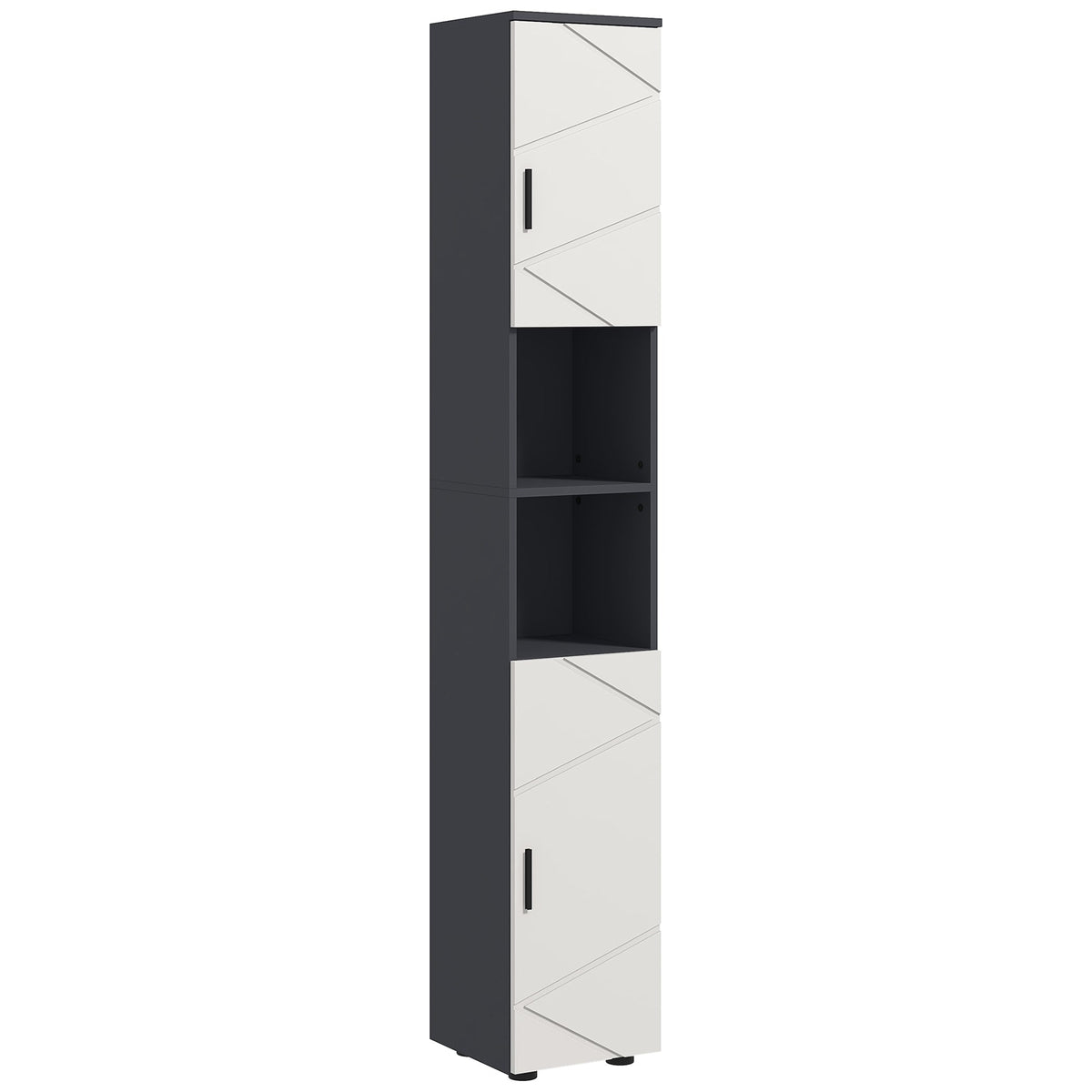 kleankin Line Embossed Tall Bathroom Storage Cabinet in Light Grey