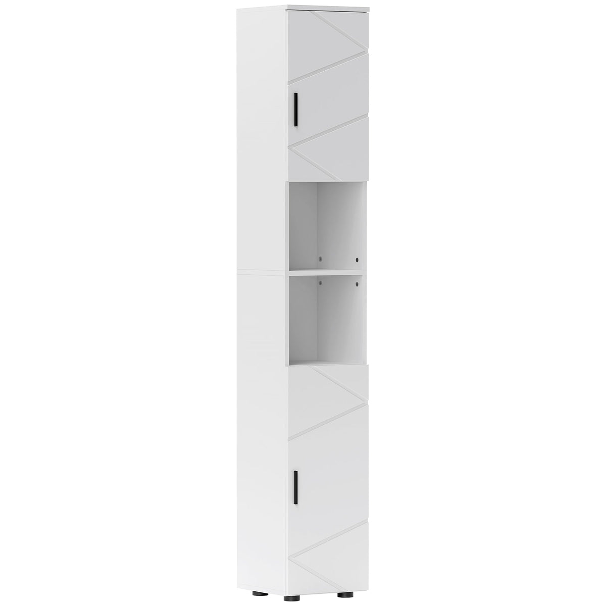 kleankin Line Embossed Tall Bathroom Storage Cabinet in White
