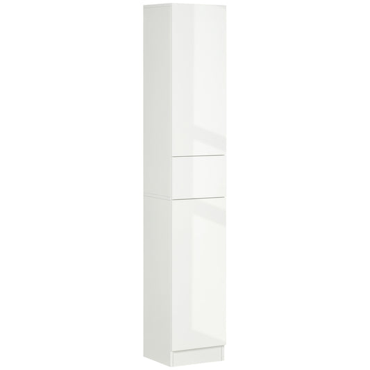 kleankin Luxury Tall Bathroom Cabinet with High Gloss Panel in White