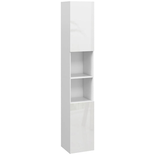 kleankin Multi-Storage Slim Bathroom Cabinet in High Gloss White