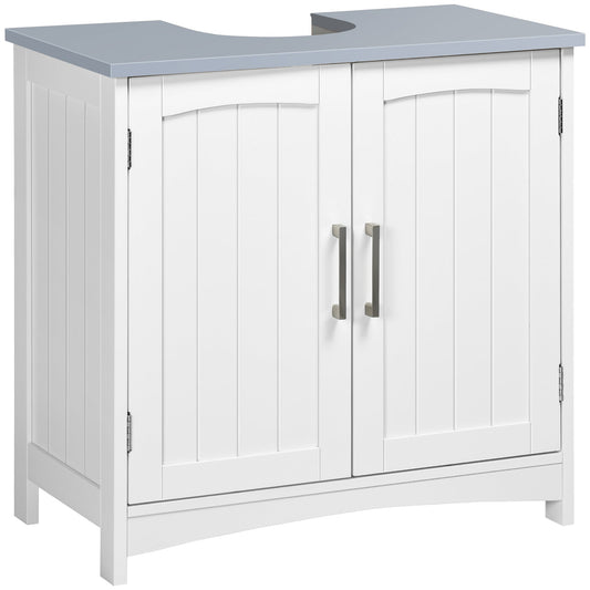 kleankin Pedestal Under Sink Cabinet with Double Doors in White