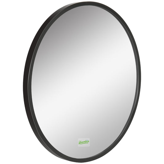 kleankin Round Bathroom Mirror, Modern Wall-mounted Makeup Mirror with Aluminium Frame for Washroom Living Room, Black, 40x40 cm