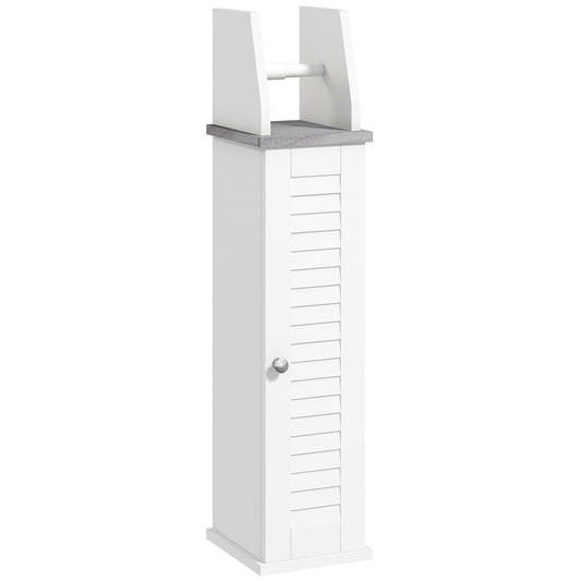 kleankin Slim Bathroom Floor Cabinet with Cupboard in White