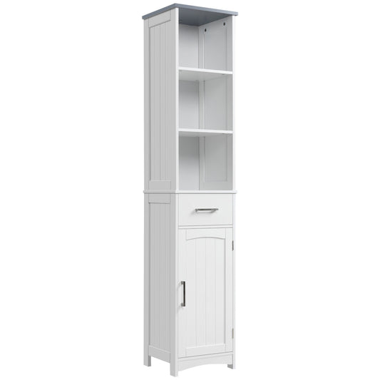 kleankin Tall Bathroom Storage Cabinet with 3 Tier Shelf in White