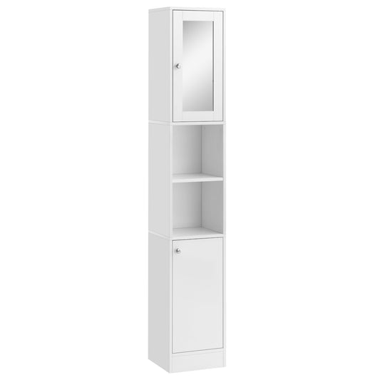 kleankin Tall Bathroom Storage Cabinet with Mirror in White