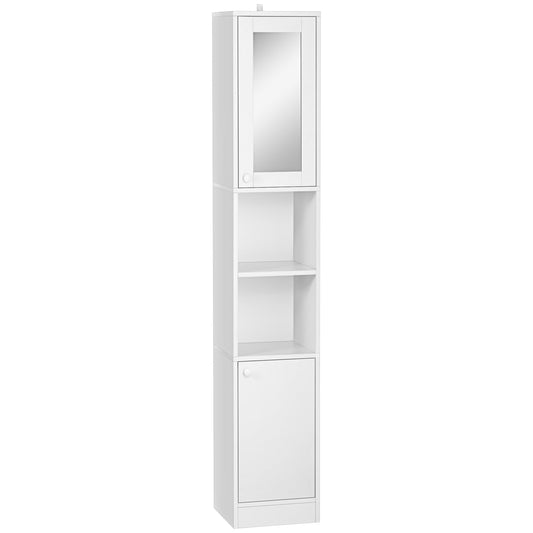 kleankin Tall Bathroom Storage Cabinet with Mirror in White