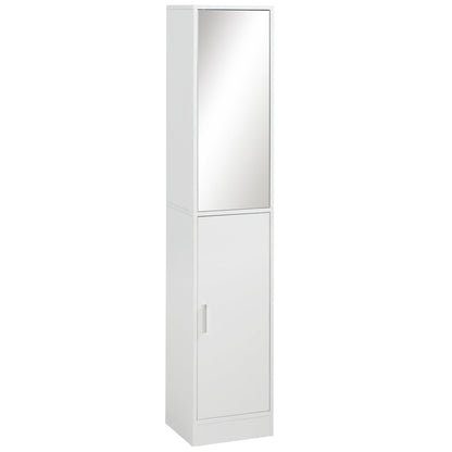 kleankin Tall Bathroom Cabinet with Mirror and Adjustable Shelf in White