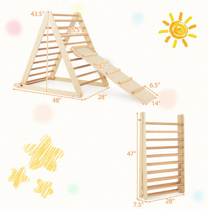 Wooden Climbing Ladder with Ramp for Kindergarten or Home-Natural
