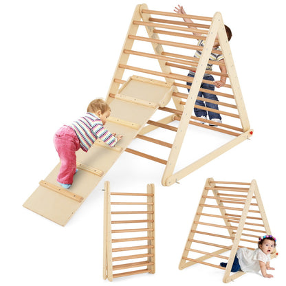 Wooden Climbing Ladder with Ramp for Kindergarten or Home-Natural