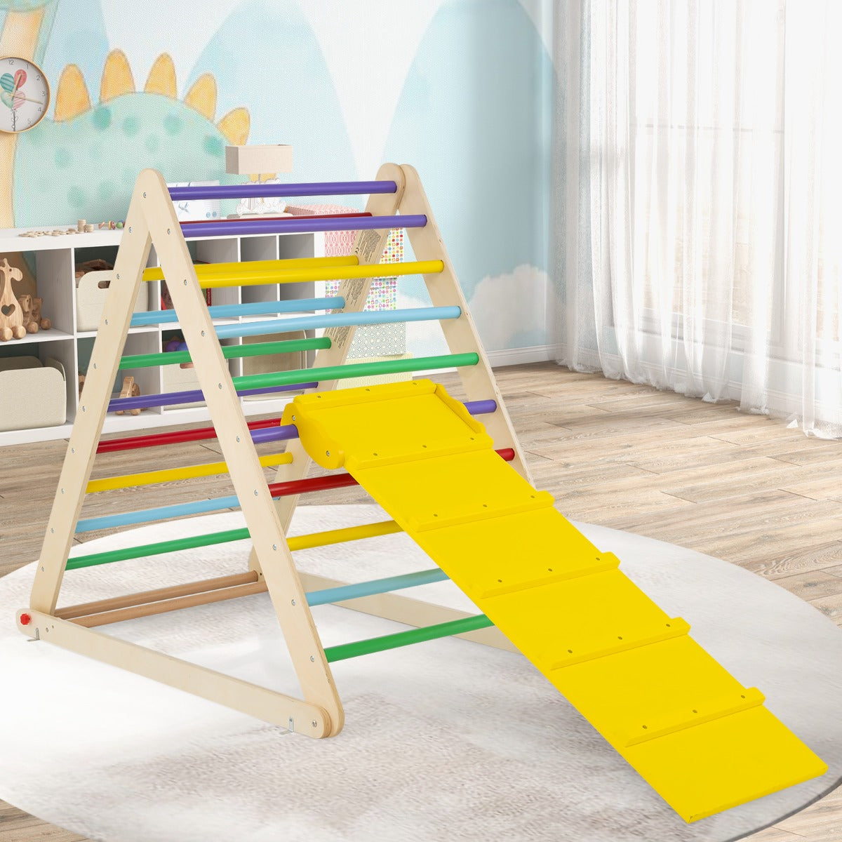 Wooden Climbing Ladder with Ramp for Kindergarten or Home-Colorful
