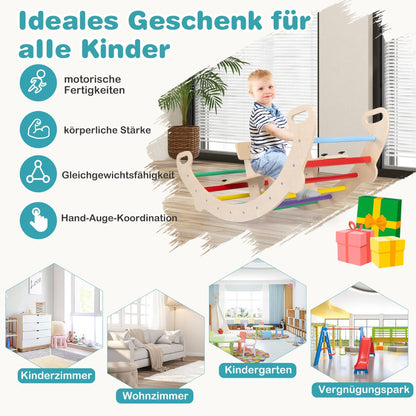 4-in-1 Wooden Climbing Toys for Toddler Rocking Horse Arch with Backrest-Multicolor