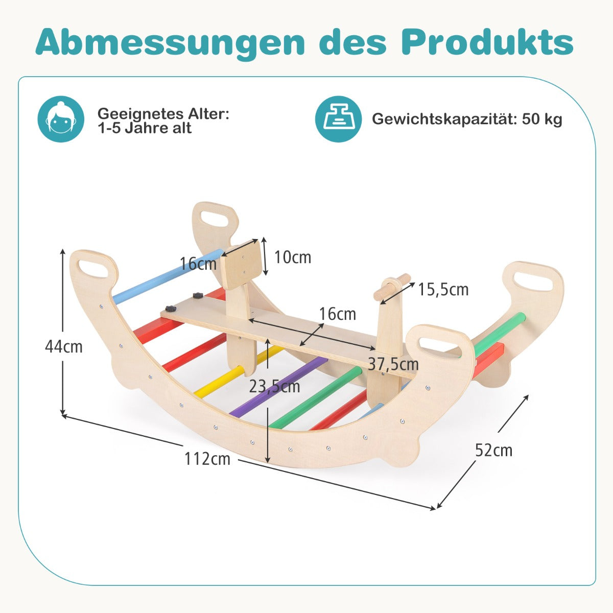 4-in-1 Wooden Climbing Toys for Toddler Rocking Horse Arch with Backrest-Multicolor