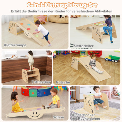 Wooden Climbing Toy Triangle Climber Set with Seesaw-Multicolor