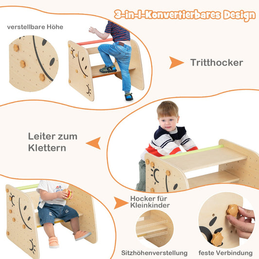 Wooden Climbing Toy Triangle Climber Set with Seesaw-Multicolor